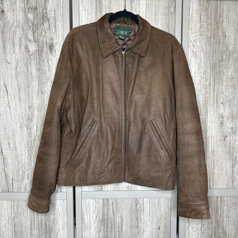 Vintage J Crew Leather Jacket 90s Leather Bomber Jacket Oarsman Brown